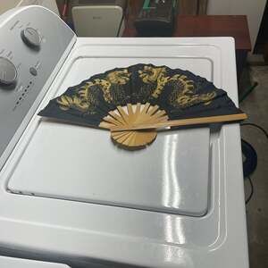 Vintage Chinese Dragon Hand Painted Folding Bamboo Wall Fan